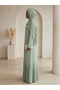 Elegant Sage Green Embellished Pleated Abaya – Modest Luxury Maxi Dress with Matching Hijab - 2
