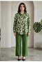 Khaki Patterned Shirt and Solid Trousers Two-Piece Set
