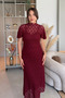 Elegant Midi Burgundy Lace Dress with High Collar Lining - 3