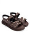 Brown Gold Buckle Detailed Elastic Women's Sandals - 4