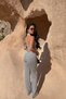 Women's Gray Collar Detailed Halter Neck Blouse and Pants Set - 4