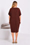Women's Plus Size Coffee, Mesh Pocket, Crew Neck, Comfortable Fit Viscose Dress 65N39517 - 8