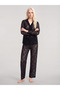Elegant Lace Embroidered Buttoned Women's Pajama Set – Black