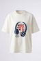 Music Headphones Design Back Printed Cotton White Oversize T-Shirt