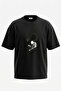 Gothic Figure Skull Design Back Printed Cotton Black Oversize T-Shirt