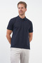 Navy Blue Polo Collar Pique Short Sleeve Slim Fit Cotton T-Shirt 1011260170 - 3