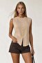 Beige bicycle collar viscose gold buttoned blouse alc-x15553