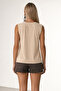 Beige bicycle collar viscose gold buttoned blouse alc-x15553 - 4