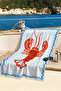 Lobster Themed Striped Marine Beach Towel - Mediterranean Style Blue Orange Quick Drying Microfiber Towel
