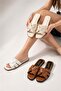 Linda 3-Pack Knitted Tape Detailed Square Toe Flat Sole Slippers |   White - Beige - Tan - 2