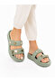 Women's Double-Strapped Slippers with Charm Accessories, Thick Sole Casual Slippers Mint -White - 3