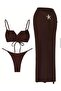 Sea Star Accessory Detailed 3-Piece Bikini and Pareo Set Chocolate Brown