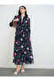 Dark Blue Floral Long Sleeves Maxi Dress - 2