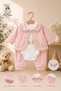 Baby Girl Set - 3-Piece Top and Bottom Set with Lace Collar and Rose Embroidery - 5