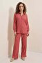 Women's Shirt Collar Oversize Dusty Rose Double Set - 4