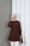 Hakim Collar Pleated Detailed Buttoned Tunic Brown Hnt2127 - 7