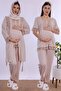 Effortt - Beige Maternity Pajama Set with Comfortable Cut, Breastfeeding Feature, and Hijab