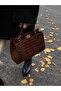 Coffee Brown Croc-Embossed Top Handle Handbag - 2