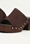 Women's Brown Suede Wooden Sole Platform Heeled Slippers - 2