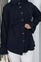 Butterfly Stone Button Detailed Lace-Up Tunic Navy Blue Hnt2126 - 2