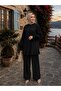 Women's Strawberry Fabric Stand Collar Buttoned Ruffle Detailed Hijab Tunic Pants Double Set - 2