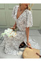 Modern Summer Chic! Women's V-Neck Floral Patterned Slit Midi Dress - 2