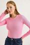 Women's Ottoman Crew Neck Stone-Embellished Blouse Pink - 5