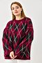 Women's Baklava Pattern Soft Textured Sweater Burgundy Black - 2