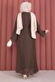 Gold Brooch Self-Bolero Dress Coffee Color - 5