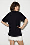 Women's Black Scarf and Pearl Detailed Crew Neck Oversize Basic T-Shirt 360096 60286358 - 5
