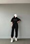 Black Unisex Balance Print Basic Comfortable Fit Oversize Tracksuit Set - 3