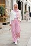 Women's Elastic Waist Strawberry Fabric Pink Loose Trousers