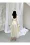 Women's Gathered Detailed Cuff Belted Yoryo Fabric Invitation Wedding Graduation Evening Dress - 2