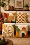 Set of 4 Throw Pillow Covers with Different Abstract Rainbow Patterns