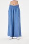 Women's Blue Italian 100% Linen Elastic Waist Wide Leg Palazzo Trousers Size 38 - 42 - 5