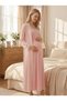 Women's Powder Striped Patterned Lace 2-Piece Maternity Nightgown Set with Dressing Gown - 5