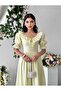 Yellow Women's Long Dress with Ruffled Collar and Gingham Bow - 8