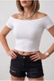 Women's white color boat neck body-fitted basic flexible crop blouse - 3