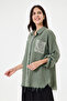 Women's Khaki Italian 100% Linen Sequined Ring Stripe Oversize Linen Shirt Size 40 - 46 - 3