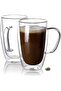 Double Walled Glass Coffee Cups, Set of 2 Large Glass Tea Cup with Handle, 450ml Tall Insulated Coffee Mugs