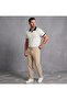 Polo Collar Honeycomb Patterned T-Shirt and Comfortable Fit Lace-Up Trousers Set Cream-Beige