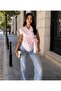 Women's Striped Double Breasted Shirt Collar Side Tie Short Sleeve Loose Summer Blouse