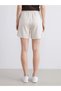 Beige Women's Shorts with Elastic Waist and Lace Detail - 4