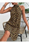 Women's Sleeveless Halter Neck Strap Patterned Midi Single Jersey Dress
