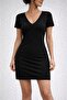 Women's Short Sleeve Short Viscose Two-Thread Dress with Lace Detail on the Back