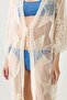 Star Embroidered Front Tie Long Beach Dress Beige - 2