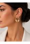 Women's Steel Fuchsia Stone Detail Geometric Design Gold Earrings - 2
