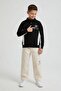 Black Polo Collar Sweatshirt and Linen Trousers Boys' Set 24530 - 4