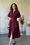 Burgundy Shirt Dress with Draped Waist and Slits - 4