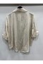Women's Beige Italian Large Size Floral Embroidery Sequin Embroidered Foldable Long Sleeve Shirt 42 - 48 Size - 3